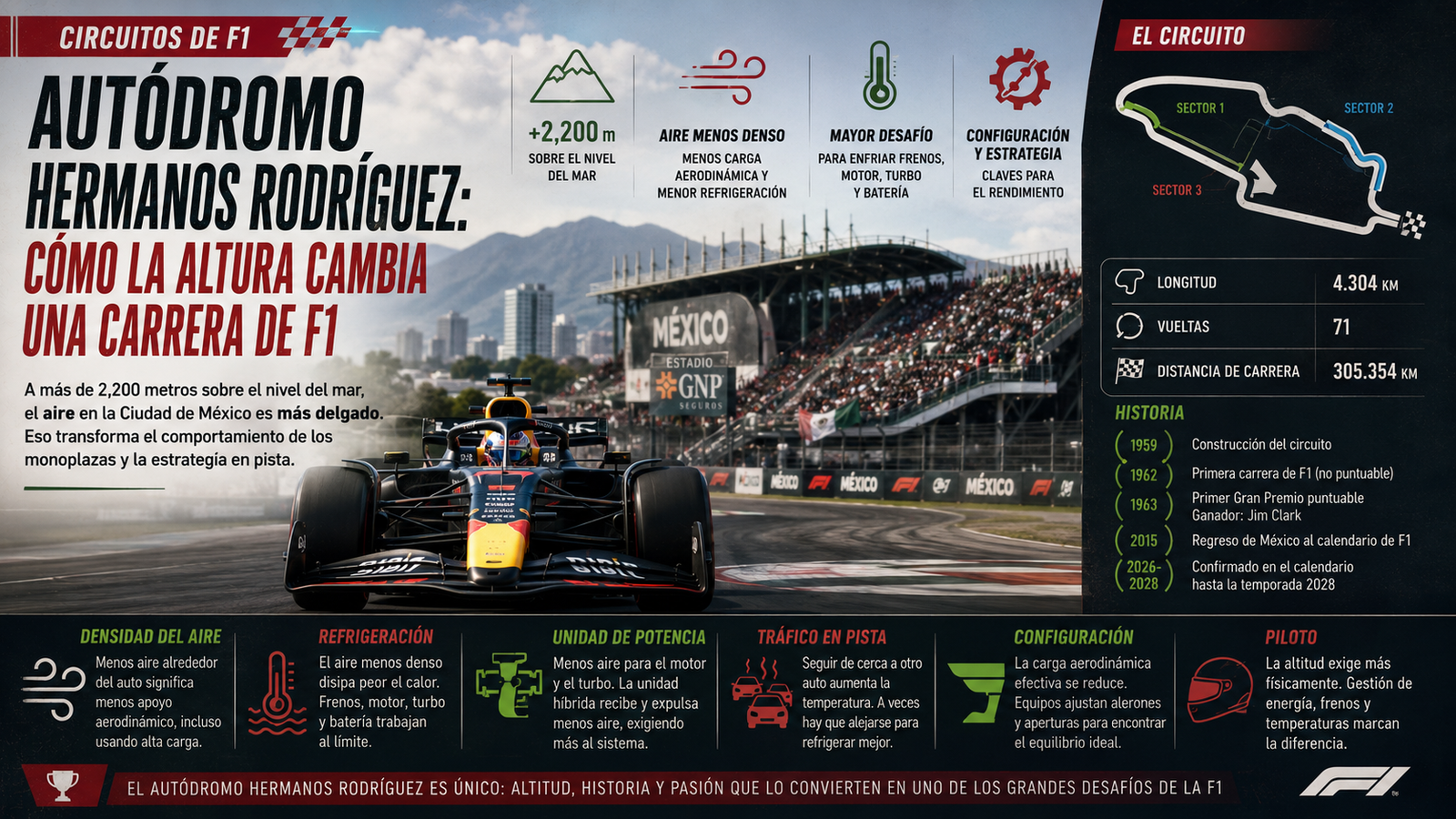 Autódromo Hermanos Rodríguez: cómo la altura cambia una carrera de F1